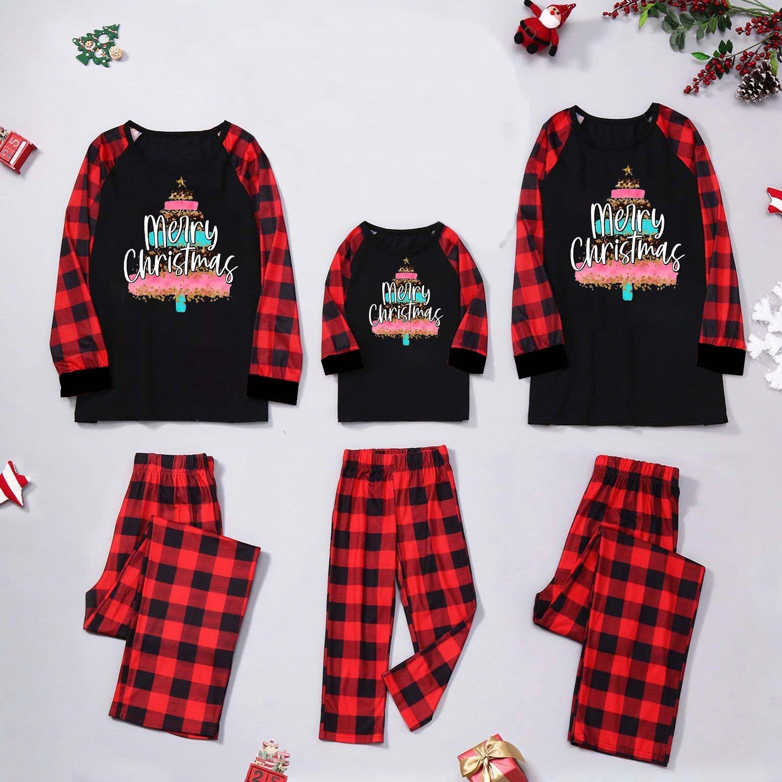 Comercio exterior personalizado nuevo traje de Navidad para padres e hijos estampado a cuadros europeo y americano cuello redondo manga larga ropa familiar navideña servicio a domicilio