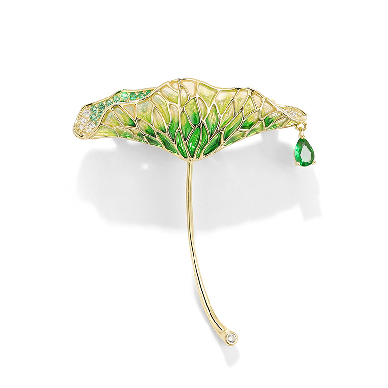 New design advanced lotus leaf brooch, handmade enamel color gradual change pin_voghion.com