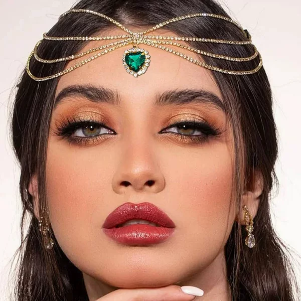 Ethnic style love pendant rhinestone headdress European and American high-grade luxury multi-layer forehead chain Hair accessories Hair chain