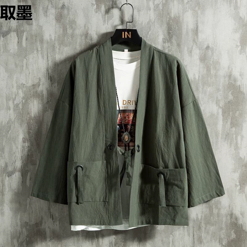 Летний китайский ветер и перья ткацкие халаты мужской костюм кардиган хлопок конопля кимоно