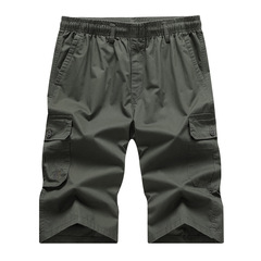 Summer men's outerwear thin 7/8 length pants for middle-aged and elderly, pure cotton loose casual big pants