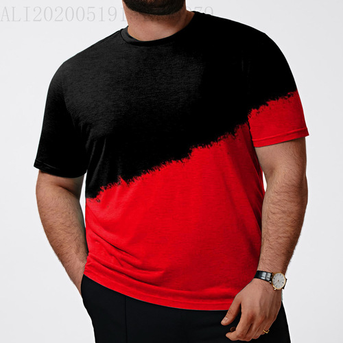 Independence Station Men's Gradient 3D Print Short Sleeves Summer Casual Round Neck Loose Large Size T-Shirt