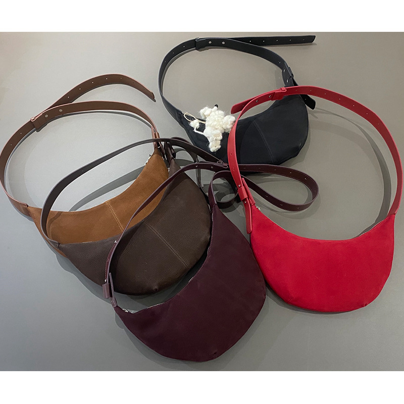 Women's Autumn/Winter New Maillard Retro Commuter Crescent Bag Top Grain Cowhide Underarm Shoulder Crossbody Hobo Bag - Thumbnail 3