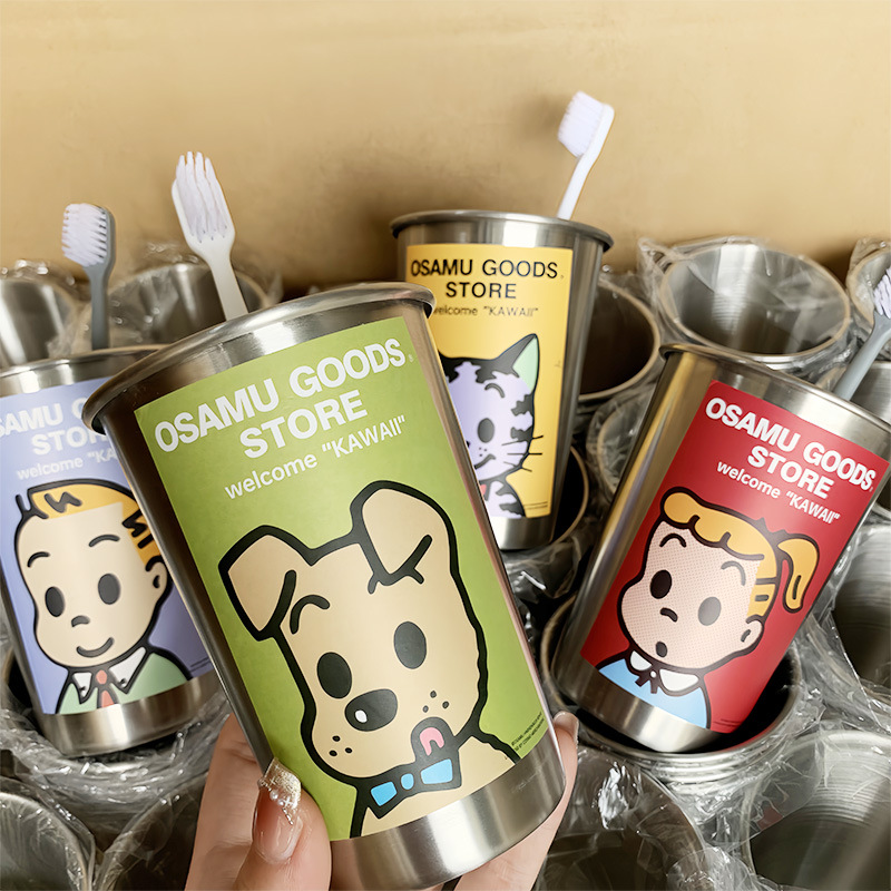 Cute taza de acero inoxidable engrosada taza de lavado infantil doméstica de alto valor nominal simple dormitorio taza de cepillo de dientes creativo