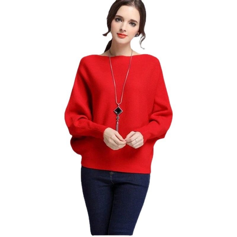 Весеннее платье 2024 новый рукав летучей мыши вязаный свитер женский топ свободный тонкий плюс размер воротник с длинными рукавами свитер женский