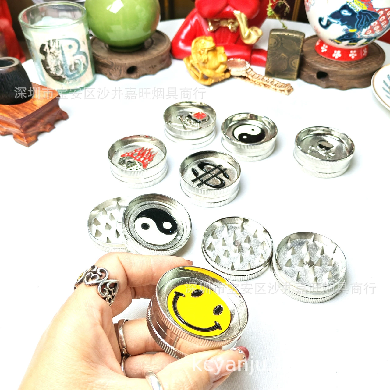 206 однослойная металлическая мельница из цинкового сплава с тисненым узором, диаметр 51 мм