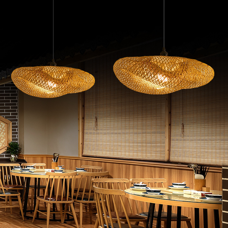 Lámpara china de caña trenzada lámpara de arte japonesa lámpara de vivienda hotel comedor dormitorio lámpara de bambú trenzada lámpara