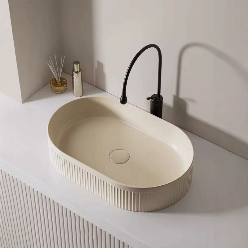 Cream Style Countertop Basin Ceramic Household Wash Basin Single Basin Balcony Rectangular Wash Basin Round Small Wash Basin