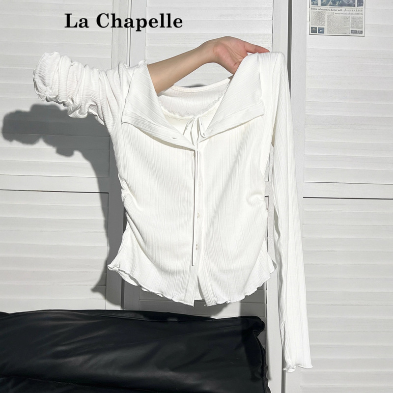 Clearance Sale ~ Store Surplus White Lace Long-Sleeve Base Shirt Top, Beautiful and Sweet Cropped Waist T-Shirt