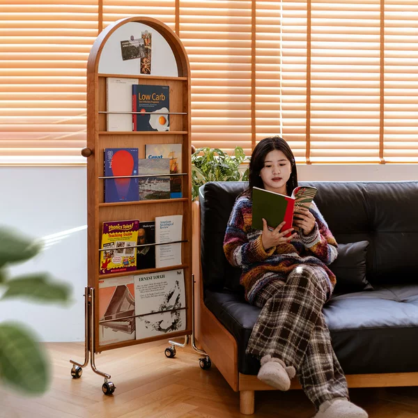 Solid Wood Full-Length Mirror, Rotatable and Movable Dressing Mirror, Floor Mirror, Magazine Mirror, Home-Use Vintage Style Retro Fitting Mirror