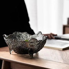 錘紋不規則玻璃水果盤客廳家用現代高顏值甜品碗高腳糖果零食盤子