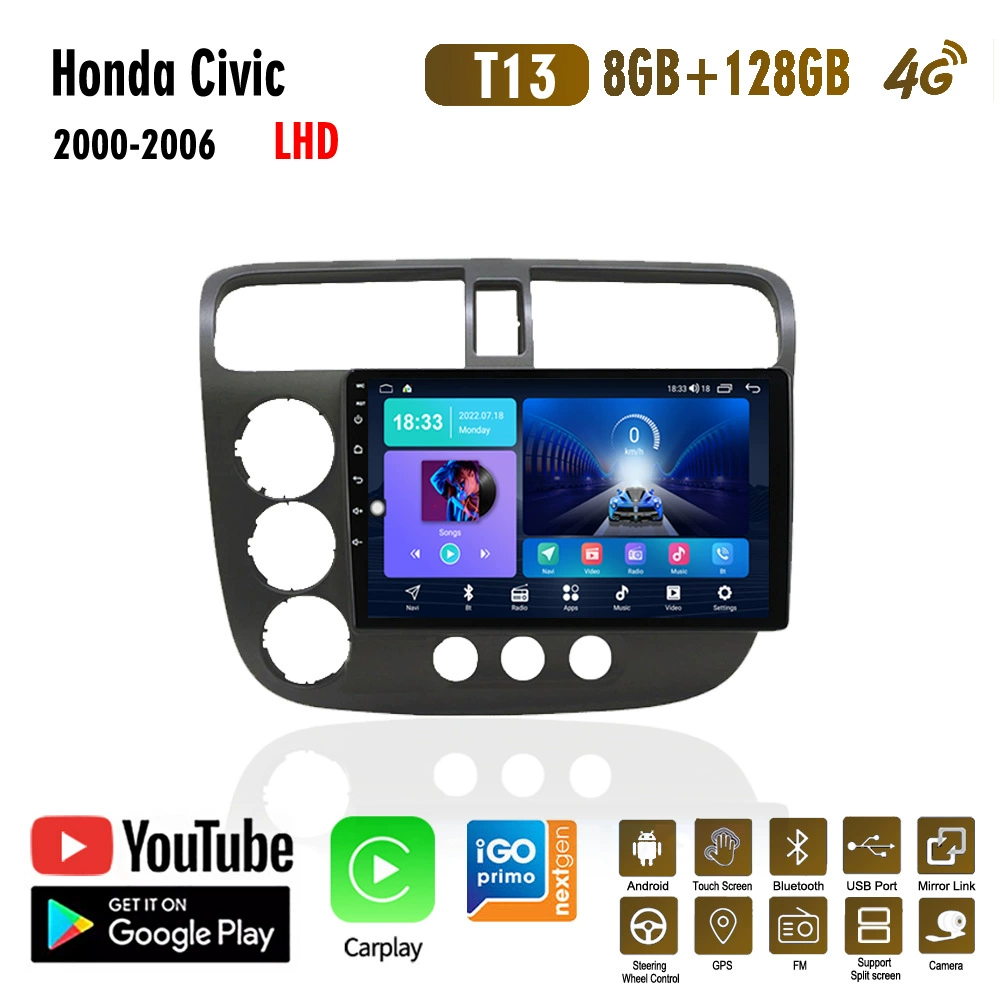 Подходит для Honda Civic 2000-2006 — автомобильный GPS-плеер с Android, Bluetooth, камерой заднего вида