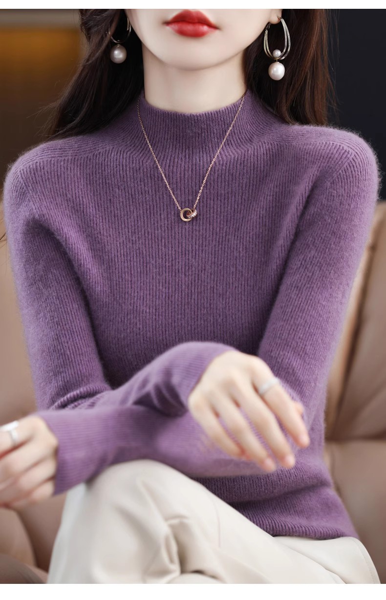 Led斯市のカシミヤのシャツの女性の100純粋なカシミヤの冬の半高襟のウールのメリヤスは底を打って厚い修身のセーターを固めます。