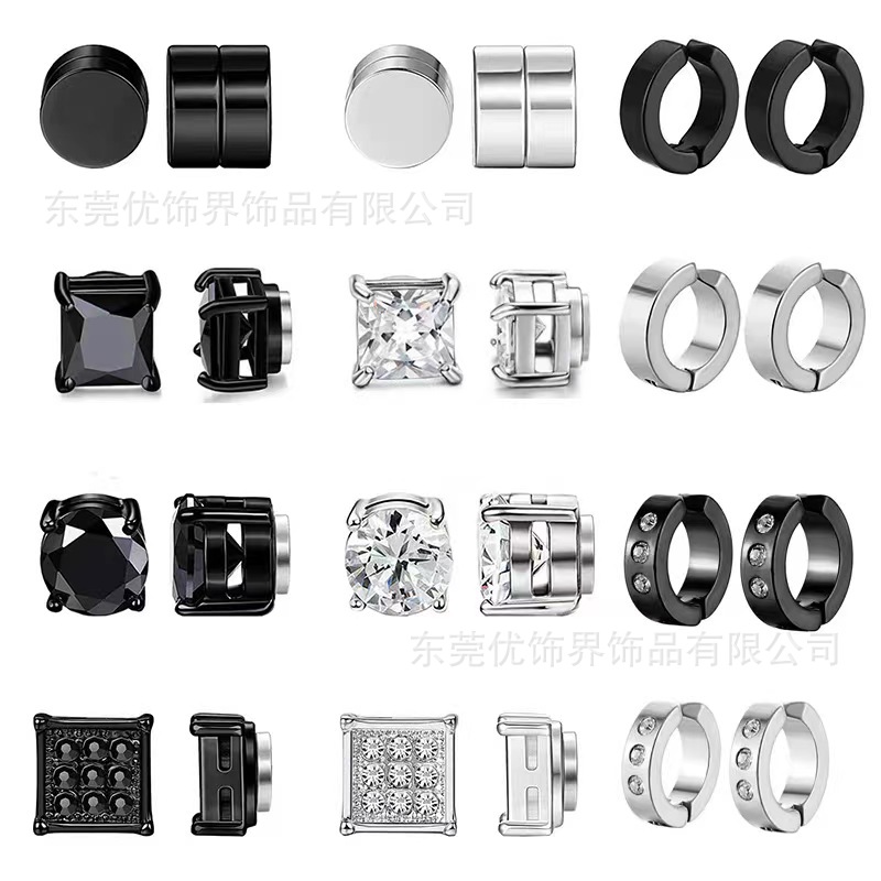 Iron-absorbing ear clip earrings men's earless black simple stainless steel earrings trendy personalized men's earrings zircon