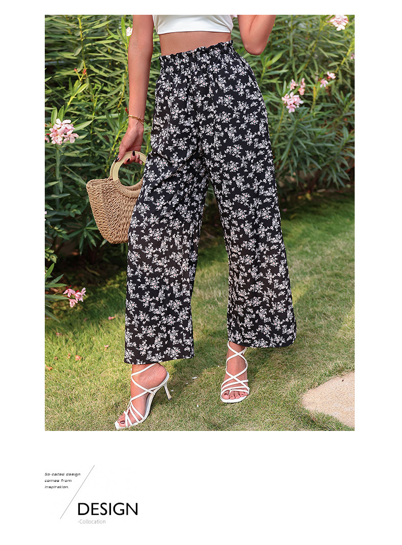 Printed Black High Waist Slit Flared Pants_voghion.com