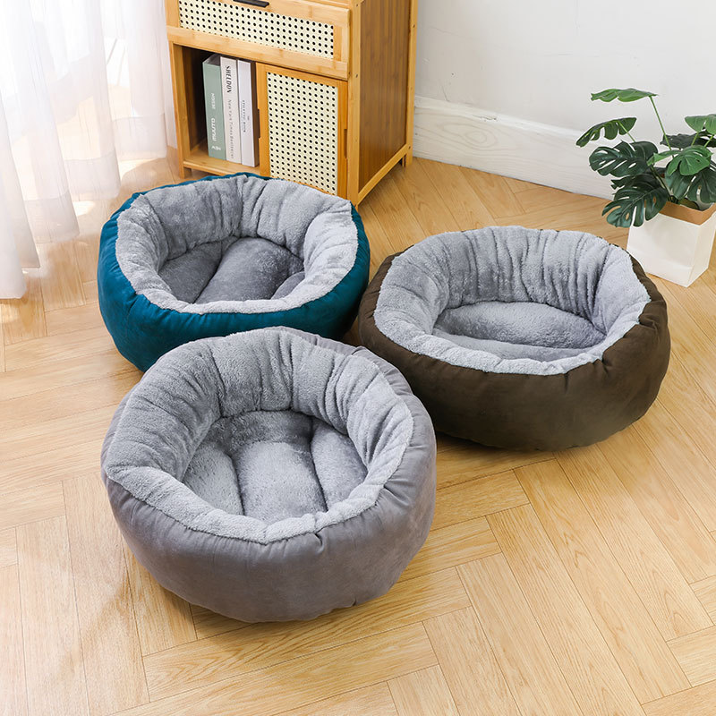 Perrera de gamuza transfronteriza, nido redondo, cojín para gatos, invierno cálido, nido para dormir para perros y gatos, tamaño mediano, nido antideslizante para perros