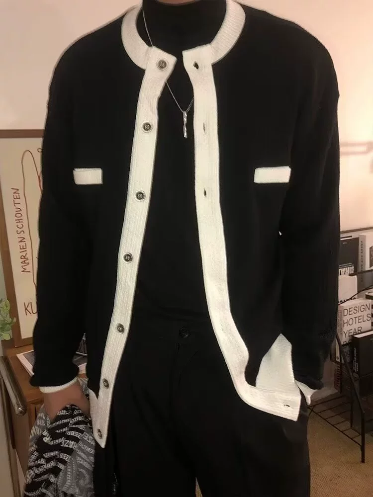 Вязаный осенний свитер, мужской кардиган дизайнерский, французский стиль, в стиле Chanel, оверсайз, свободный крой