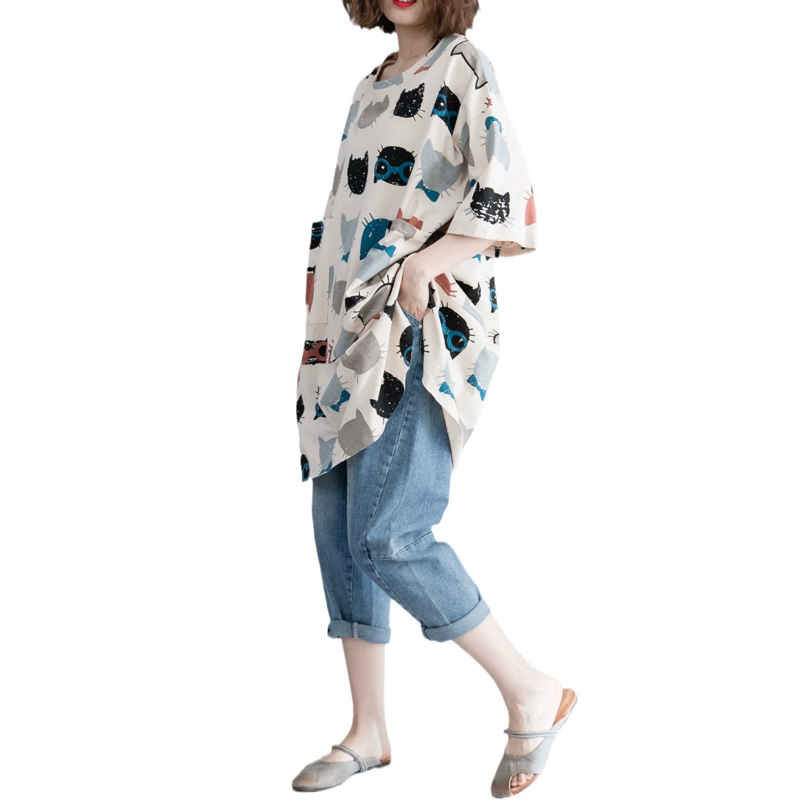 Летняя картинка футболка, oversize, плюс-сайз, оптовая продажа, корейский стиль, облегающий