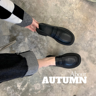 Women's Single Shoes in College Style, 2025 New Thick-Soled Leather Shoes, Spring and Autumn British Style Slip-On Loafers, Women's Two-Way Wear