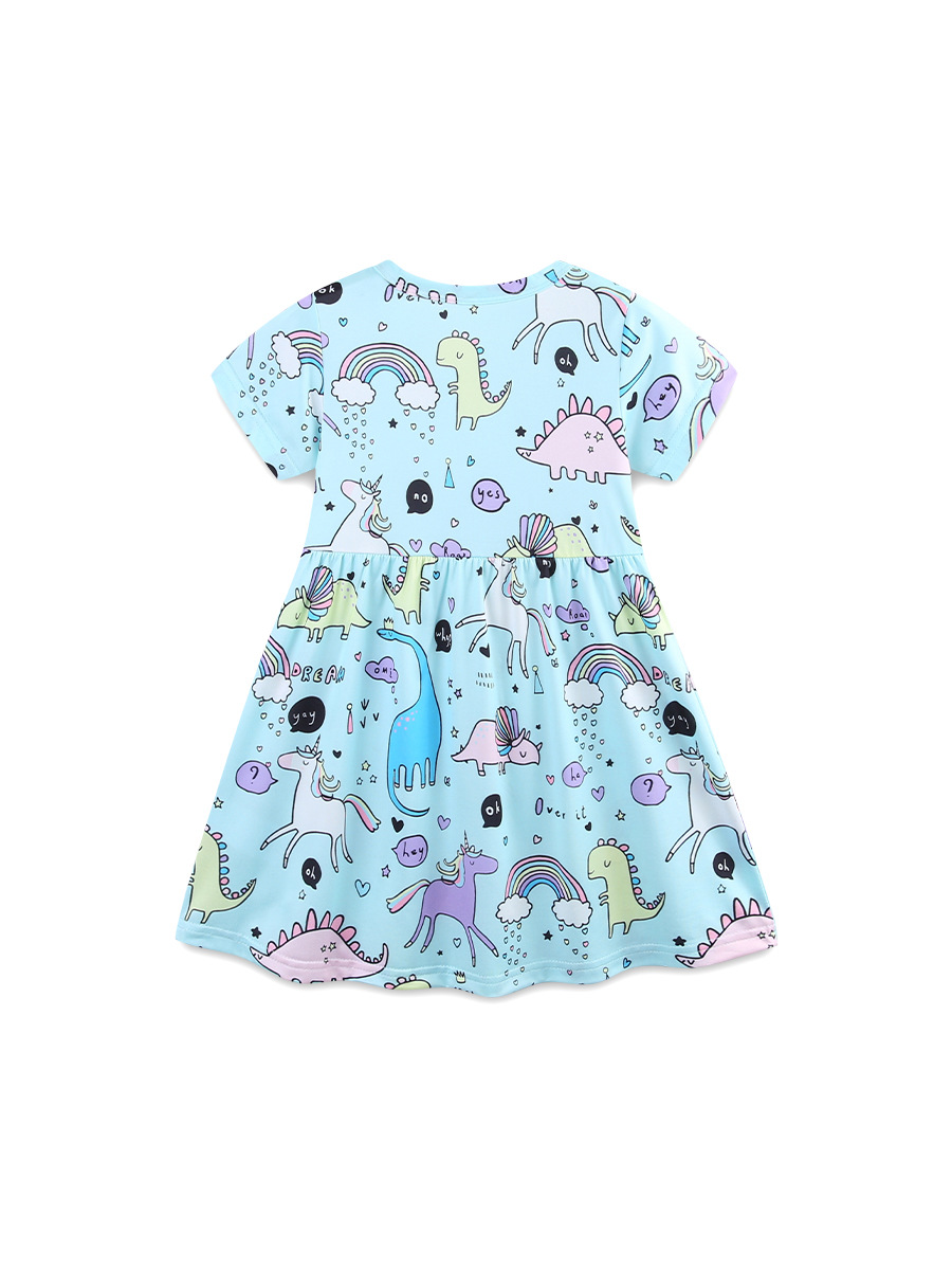 Vestido de niña de estilo europeo y americano 26 verano nuevo vestido de princesa de cuello redondo impresión de dibujos animados vestido infantil de mangas cortas un cabello image 4