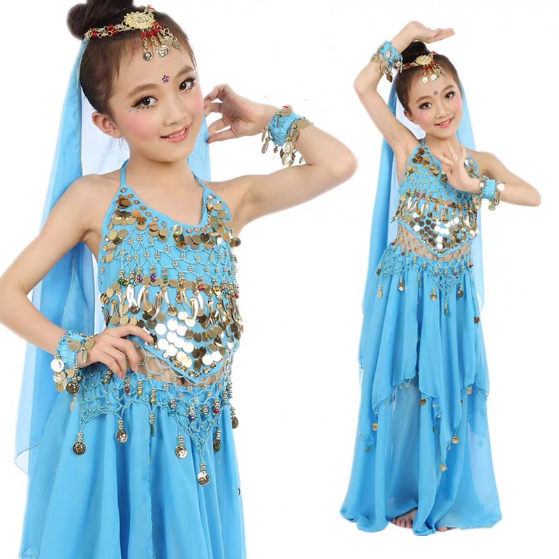 Children's Dance Performance Coin Long Skirt Children's Belly Dance Set Indian Dance Exotic Performance Costume