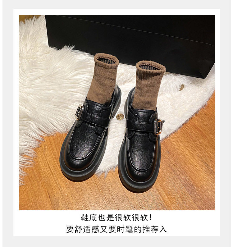 Giày lười nữ mũi tròn gót thô 3–5 cm kiểu Anh, đế cao su — Màu nâu, Màu đen chi tiết 15