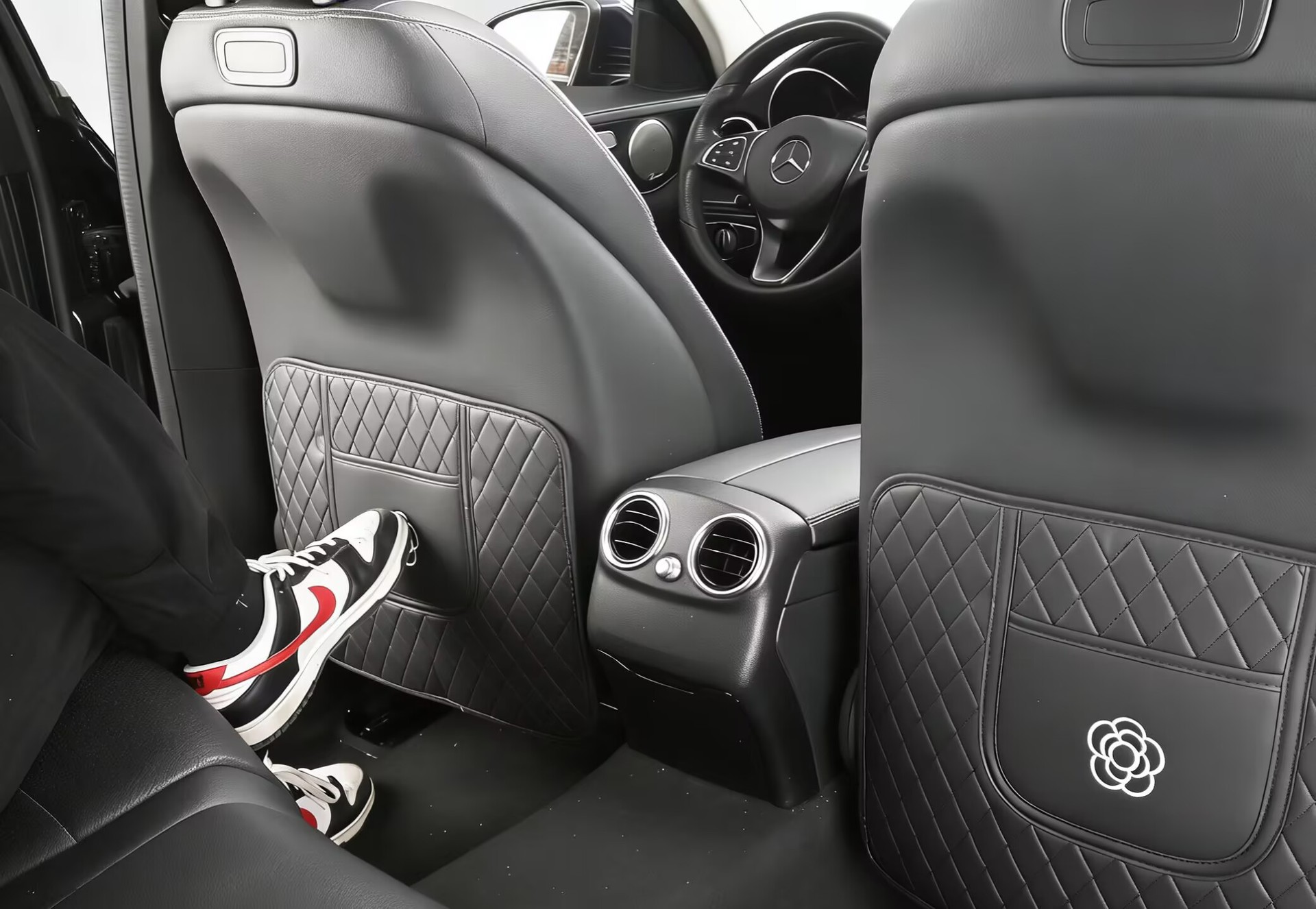 Camellia Car Anti-Kick Pad, Small Fragrance Style Rear Seat Protective Pad, Leather Seat Back Wear-Resistant Protective Pad