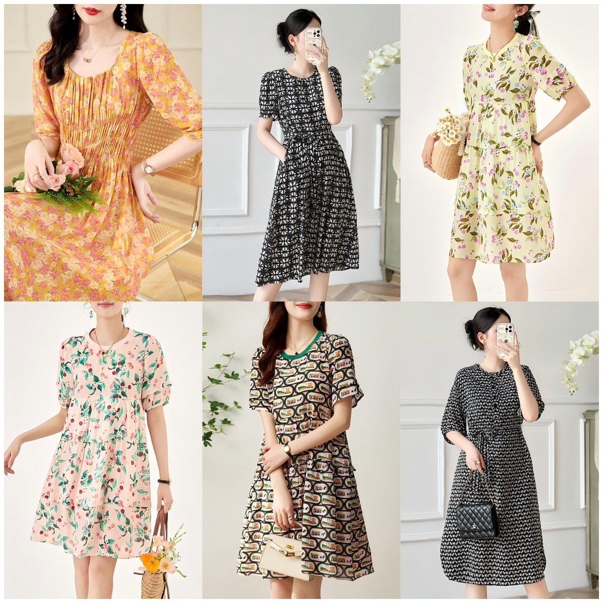 Đầm maxi nữ thắt eo chất lụa tơ tằm mùa xuân hè — 2414206 - Da đen