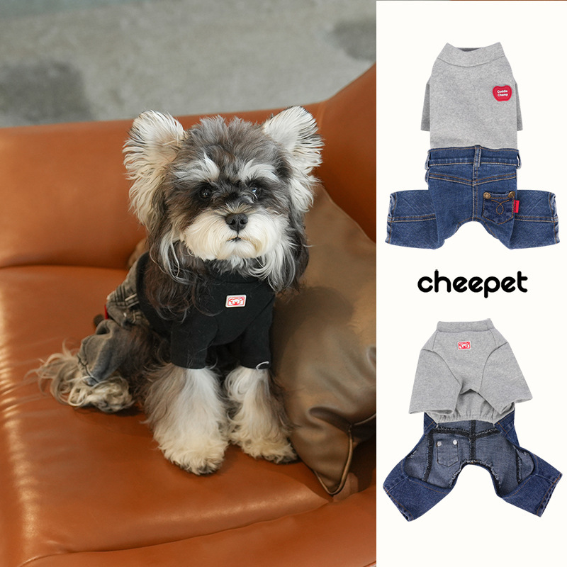 Pet Dog Clothes, Autumn and Winter Clothes, Four-Legged Clothes, Small Size Dogss, Teddy Bichon, Pomeranian Denim Jumpsuits, Cat Clothes