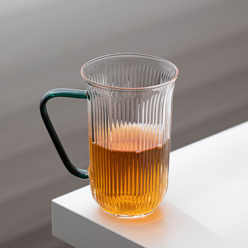 綠茶杯大容量水杯女士花茶杯玻璃高顏值透明加厚耐熱辦公室喝茶杯