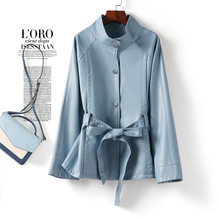 海宁皮夹克女真皮外套短款圆领粉色减龄绵羊皮秋冬新款皮衣小个子