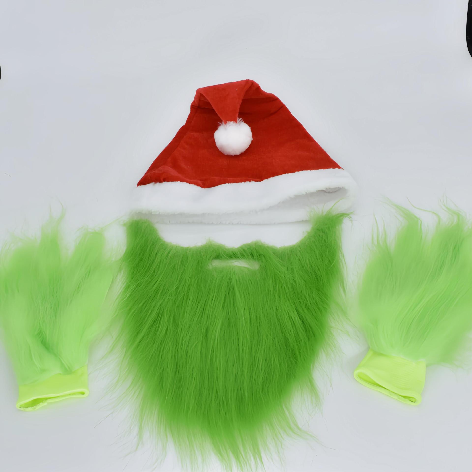 Halloween Cosplay Natale Carnevale Natale Grinch Mezza Maschera Grinch Barba Mostro Verde Maschera Guanti Fantasma_voghion.com