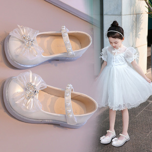 Girls' shoes soft bottom leather shoes 2024 Spring New Princess children princess shoes little girl crystal shoes