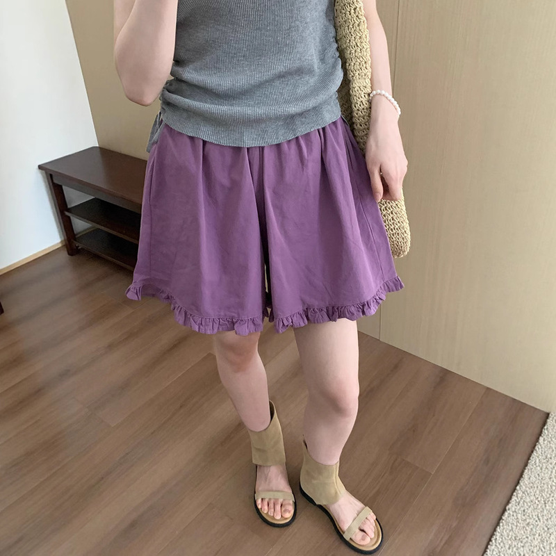 Summer Linen Maternity Ruffle Versatile Casual Straight-Leg Shorts Maternity Cotton-Linen Knee-Length Shorts Maternity Fashion Outerwear