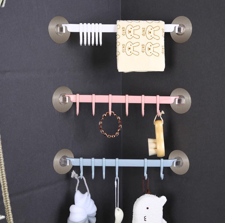 Six Rows of Hooks Kitchen Wall Hanging 6 Rows of Hooks Bathroom Punch-Free Traceless Hanging Rack Door Back Adhesive Hooks Wholesale