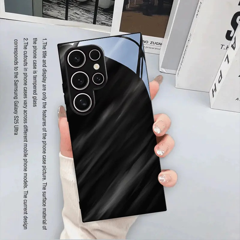 Cross-Border Hot-Selling Black Textured Galaxy S25 Premium Glass Case S23 Ultra Samsung Phone Case S22 Anti-Drop