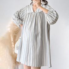 外贸时尚显瘦百搭休闲娃娃领可爱长袖中长款条纹连衣裙 PG0429
