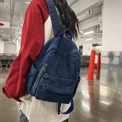 日本の水洗いデニムキャンバスのカバン女子高校の大学生のランドセルとキャンプファッションのシンプルな旅行リュックサック