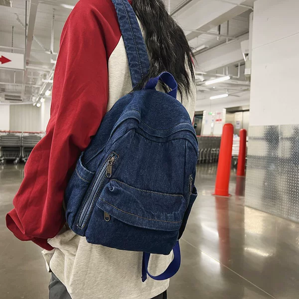 Japanese-Style Washed Denim Canvas Backpack for Female High School and College Students, Ruiying Fashion Simple Travel Backpack