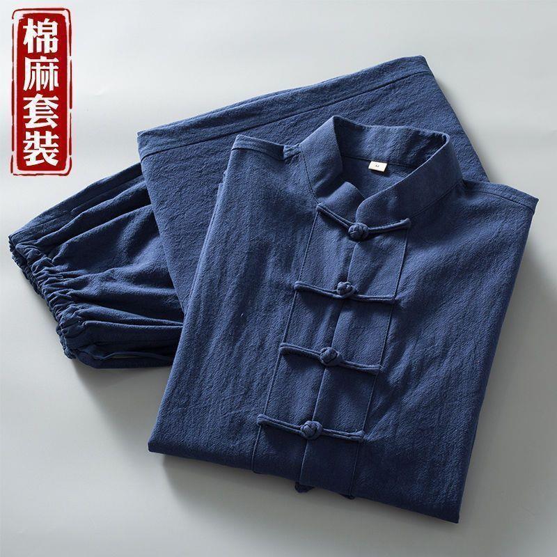 Traje Tang, traje de hombre, otoño, algodón y lino, traje de manga larga, estilo chino, ropa de hombre de mediana edad y anciano, traje de túnica para padre, ropa de anciano image 2