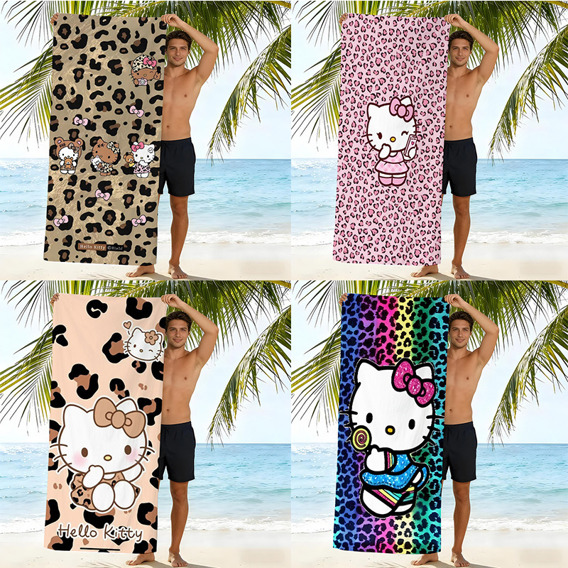 Cross-Border Sanrio Leopard Print Hello Kitty Beach Towel Microfiber Children's Bath Towel Digital Printed Cartoon Quick-Drying Towel Cross-Border Sanrio Leopard Print Hello Kitty Beach Towel Microfiber Children's Bath Towel Digital Printed Cartoon Quick-Drying Towel