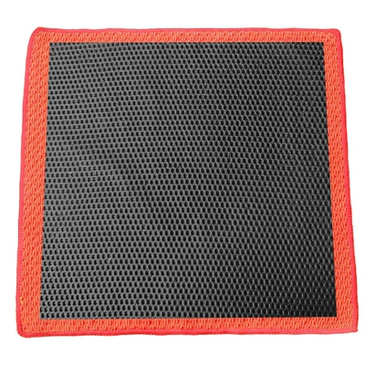 Car cleaning tools — clay cloth, clay gloves - hollowed-out-clay-surface-grid-patterned-abrasive-cloth-in-orange-red-color