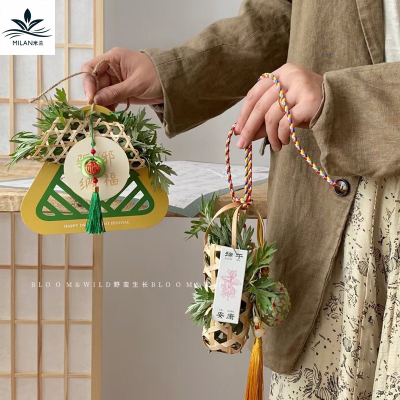 Dragon Boat Festival hecho a mano bricolaje bambú barco dragón barco ajenjo bolsita ramo embalaje decoración de la puerta colgante joyería de coche hecha a mano