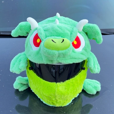 Cross-Border Motorcycle Helmet Cover Plush Hood Personalized Cute Little Green Dragon Warm Knight Helmet Full Helmet Cover