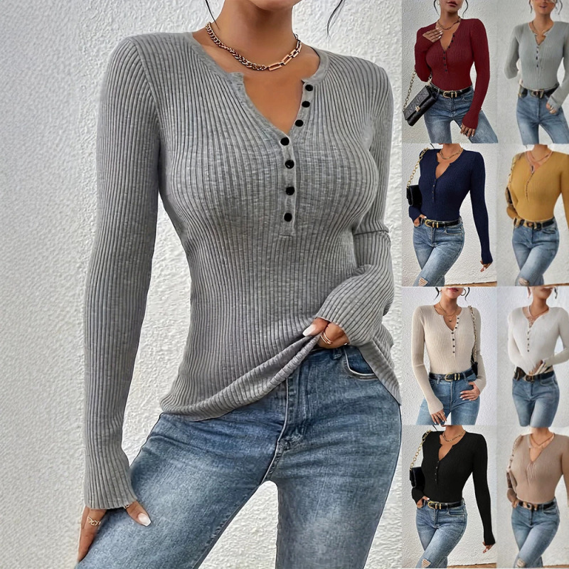 European and American cross-border women's knit sweater for Amazon, solid color, slim fit, versatile, long-sleeved pullover knit European and American cross-border women's knit sweater for Amazon, solid color, slim fit, versatile, long-sleeved pullover knit