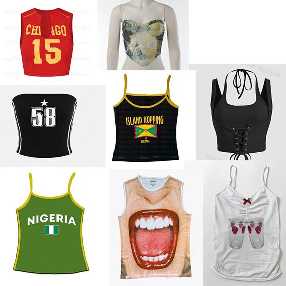 Retro Street Export Stylish Summer European and American Style Navel-Baring T-Shirt Women's Letter Print Top Sexy Sexy