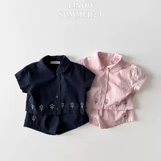 韩国童装2026夏女小童宝宝薄棉可爱刺绣小花衬衣开衫短裤套装幼儿