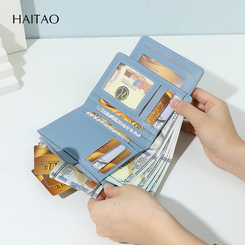 Nuevo tipo de cartera corta de doble doble con bolso de tarjetas, bolso de cambio de piedra, bolso de tarjetas múltiples