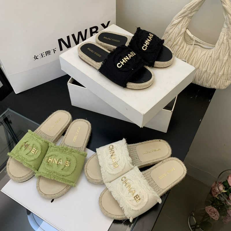 Твидовые толстоподошвенные рыбацкие туфли для женщин, летние новинки 2025 года, стильные шлепанцы, удобная обувь для женщин, пляжная обувь