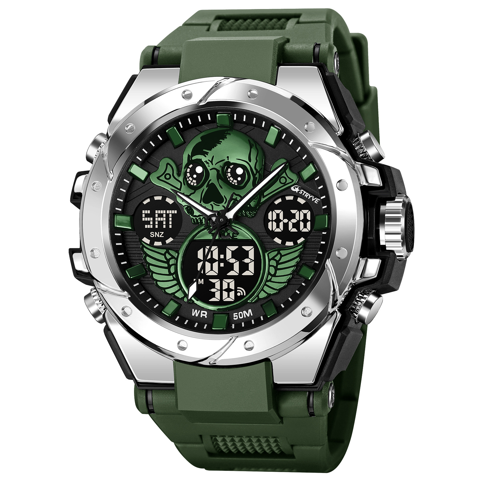 STRYVE transfronterizo e-commerce hombres deportes reloj cráneo luminoso electrónico impermeable reloj multifuncional reloj 8008